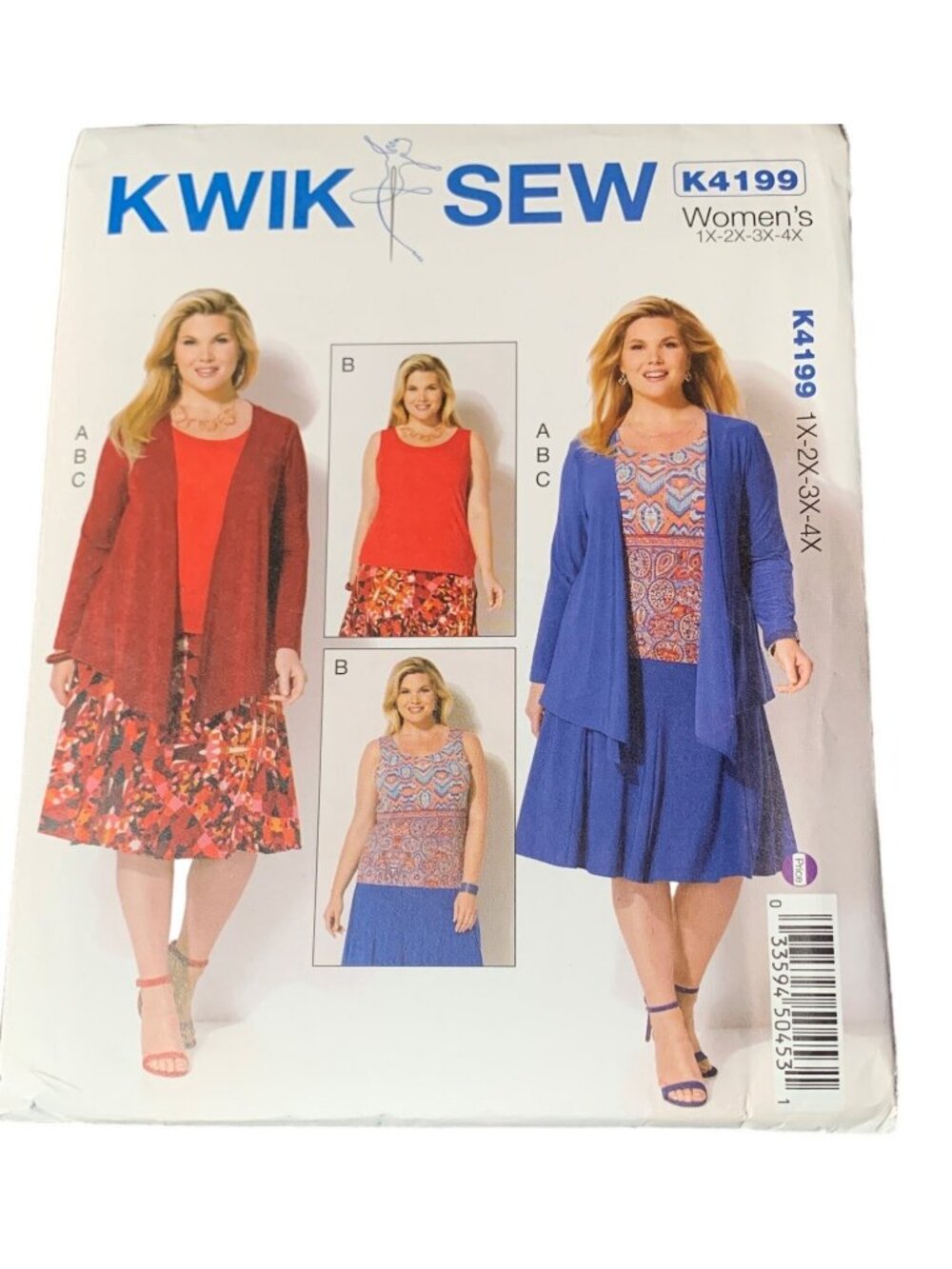 Kwik Sew K4199 Womens Jacket Shirt Skirt Pattern Size 1X-2X-3X-4X Uncut